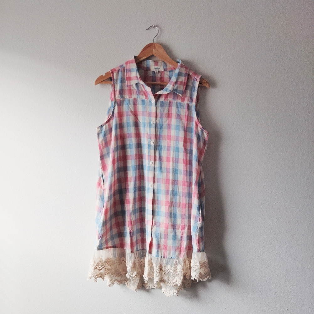 Hayden Colorful Plaid Sleeveless Dress with Lace Hem